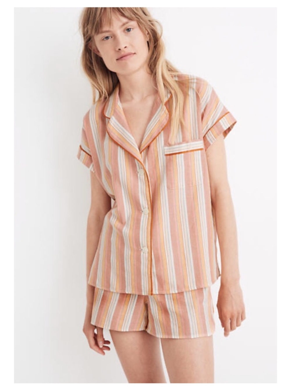 Madewell Rainbow Stripe 2 Piece Pajama Set Women's XL Cozy Lounge